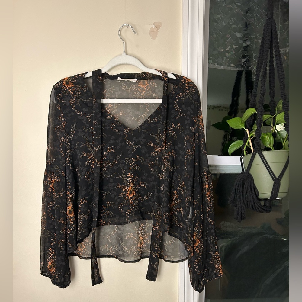 Lush Black and Orange Floral Top